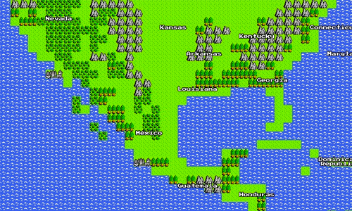 Screenshot of Google Map's April Fool's prank, designed as if it were an 8-bit game