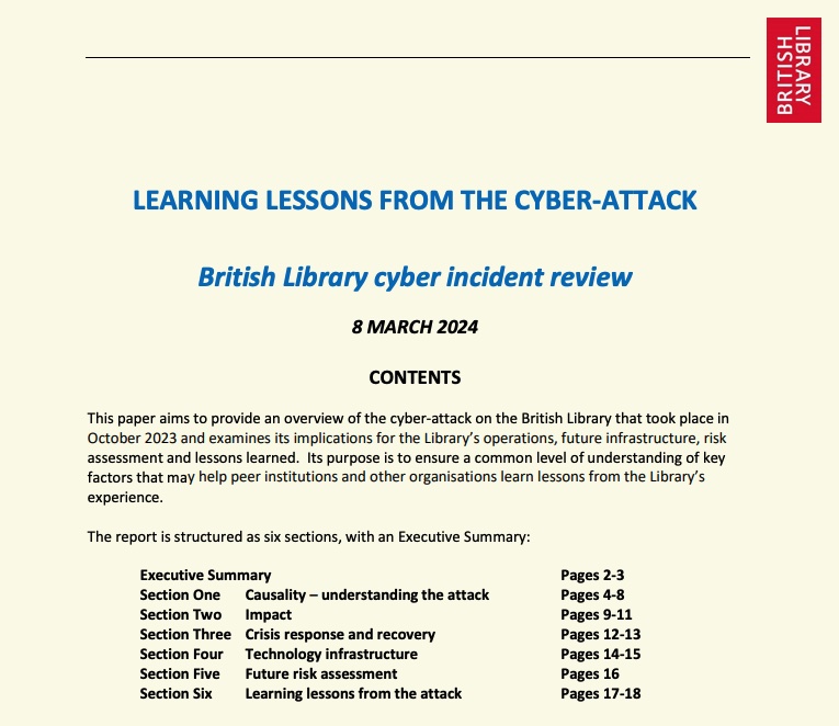 Screenshot from the British Library's paper on learning lessons from the cyber-attack