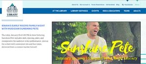 Screenshot of Events page, showcasing the musician Sunshine Pete