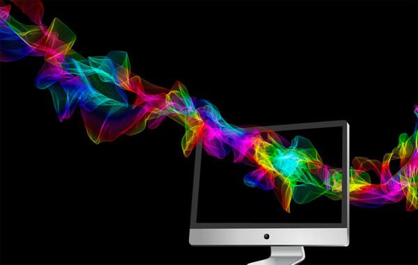 Image of a rainbow streaming through a computer screen