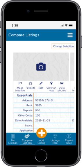 FAIR housing app, tabbed to the Compare Listings page