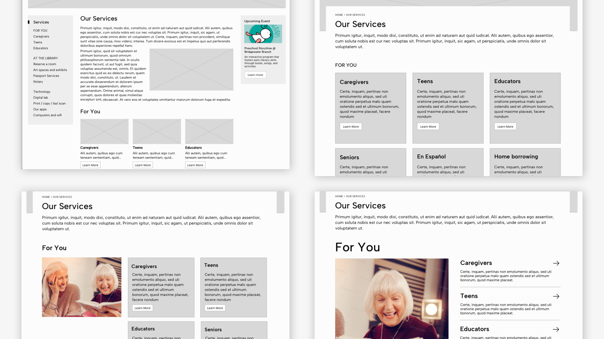 Image of landing page layout explorations