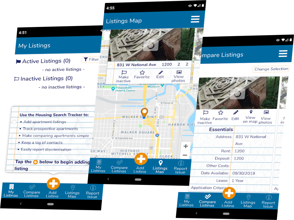 image of a few screens from the FAIR housing app