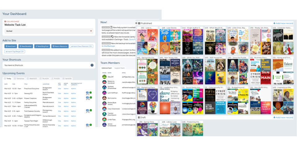 screenshots of the collata cms