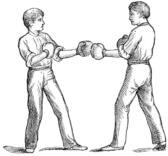 illustrated image of two men about to box