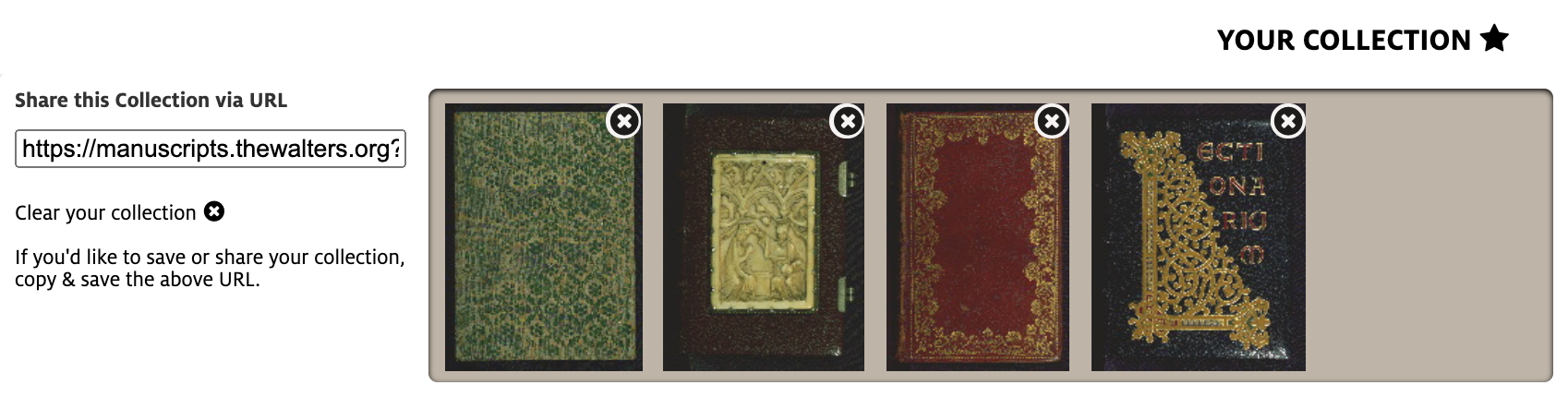 image of collection on the Walters site, with a few items in a collection